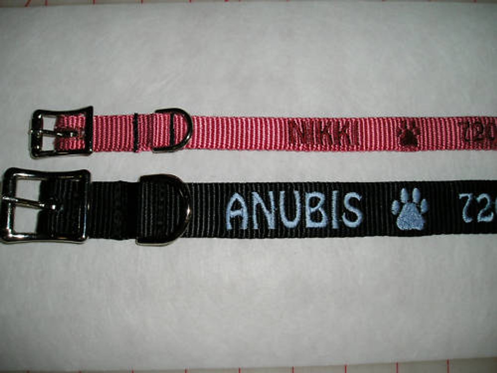 Embroidered personalized dog collars with name, etc.