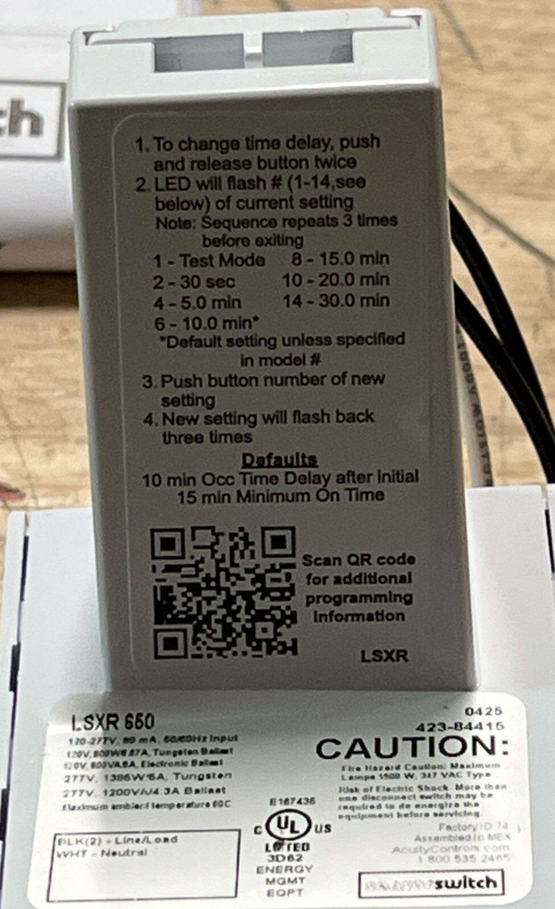 SENSOR SWITCH LSXR 650 Occupancy Sensor: Fluorescent/LED Passive Infrared 20VE58