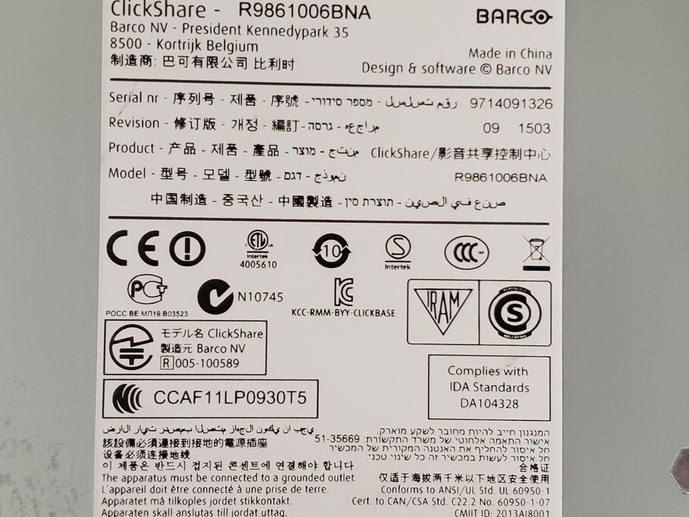 Barco ClickShare CSC-1 Base Unit Wireless Presentation System w/ 4 Buttons