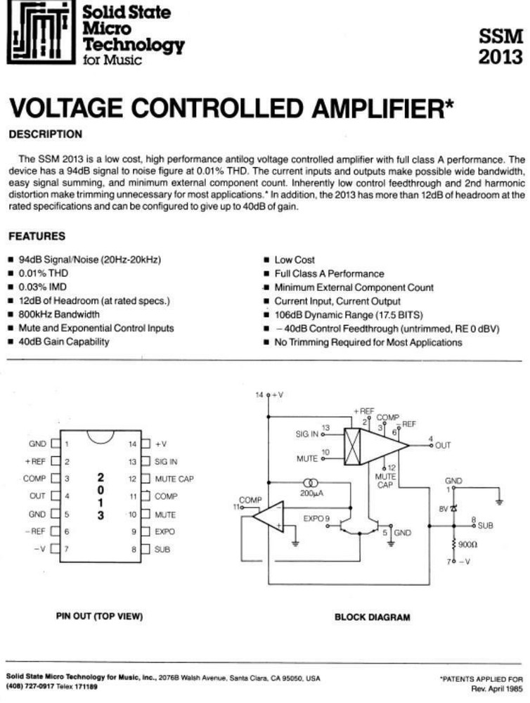 SSM2013 Precision Monolithics (PMI) VCA NOS