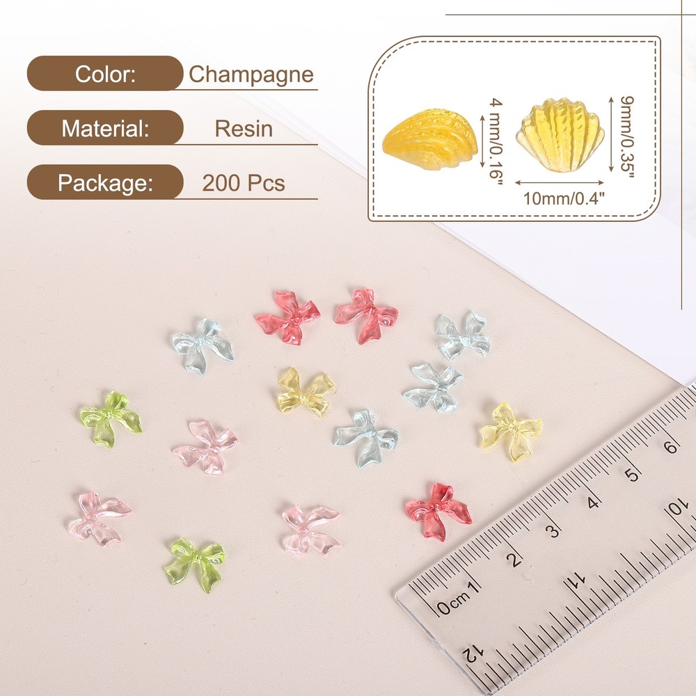 200 Pcs Shell Resin Charm, Cute Resin Shell Embellishments, Champagne