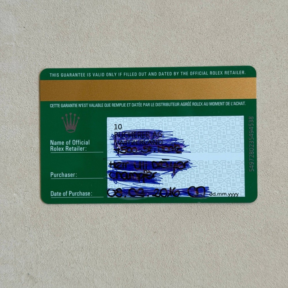 Authentic Rolex Day-Date Platinum 228206 Papers Card