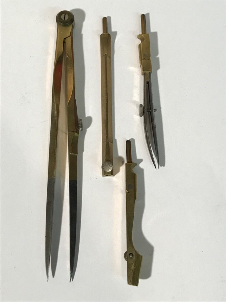 Vintage Draughtsman's Technical Drawing Compass Dividers  with Attachments 16cm