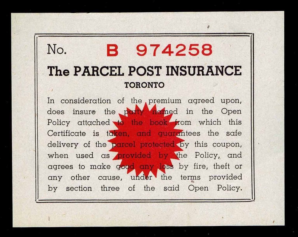 CANADA PARCEL POST INSURANCE CERTIFICATE - TORONTO - MINT - VF (ESP#2443)