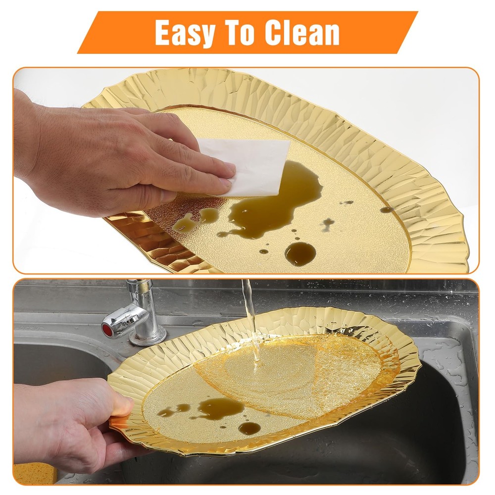 Afcabakila 6 Pack Plastic Serving Tray Set, Gold Rectangular Serving Platters...