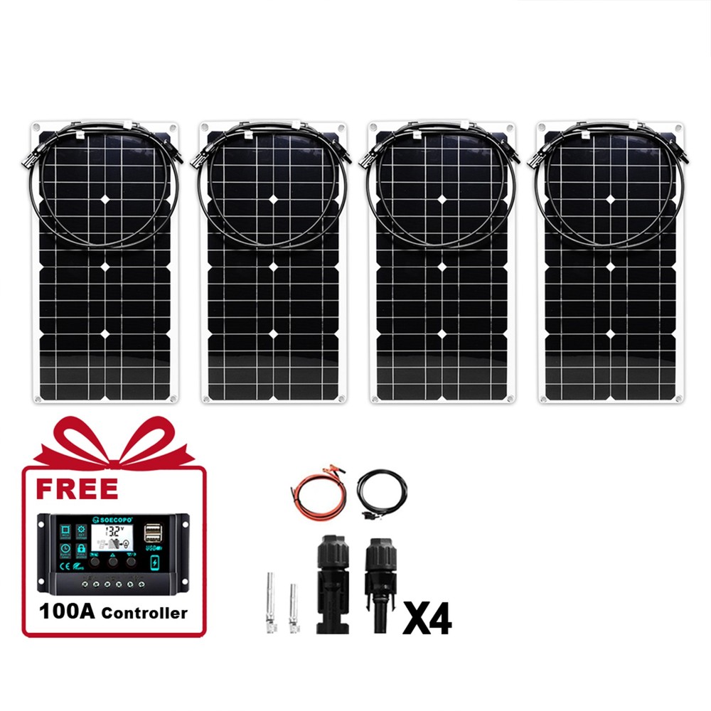 4 x 40W High-Efficiency PV Panels + 30A-100A Intelligent Controller for RV/HomE,