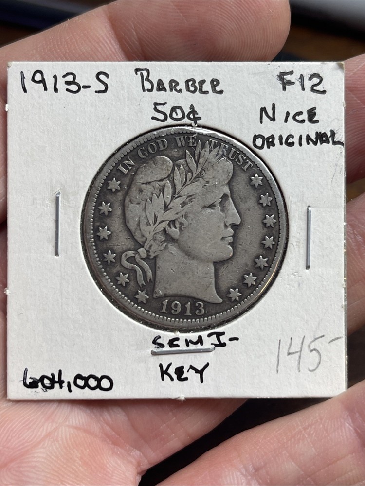 1913-S BARBER HALF DOLLAR SEMI-KEY DATE