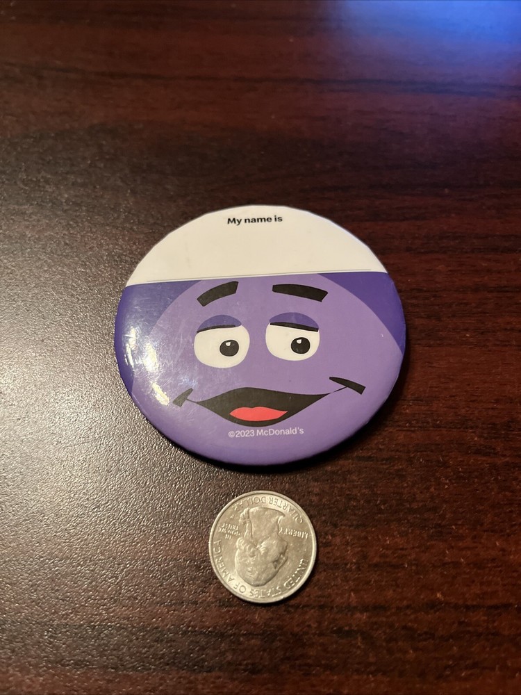 2023 McDonald’s Grimace Name Tag Employee Button Pin