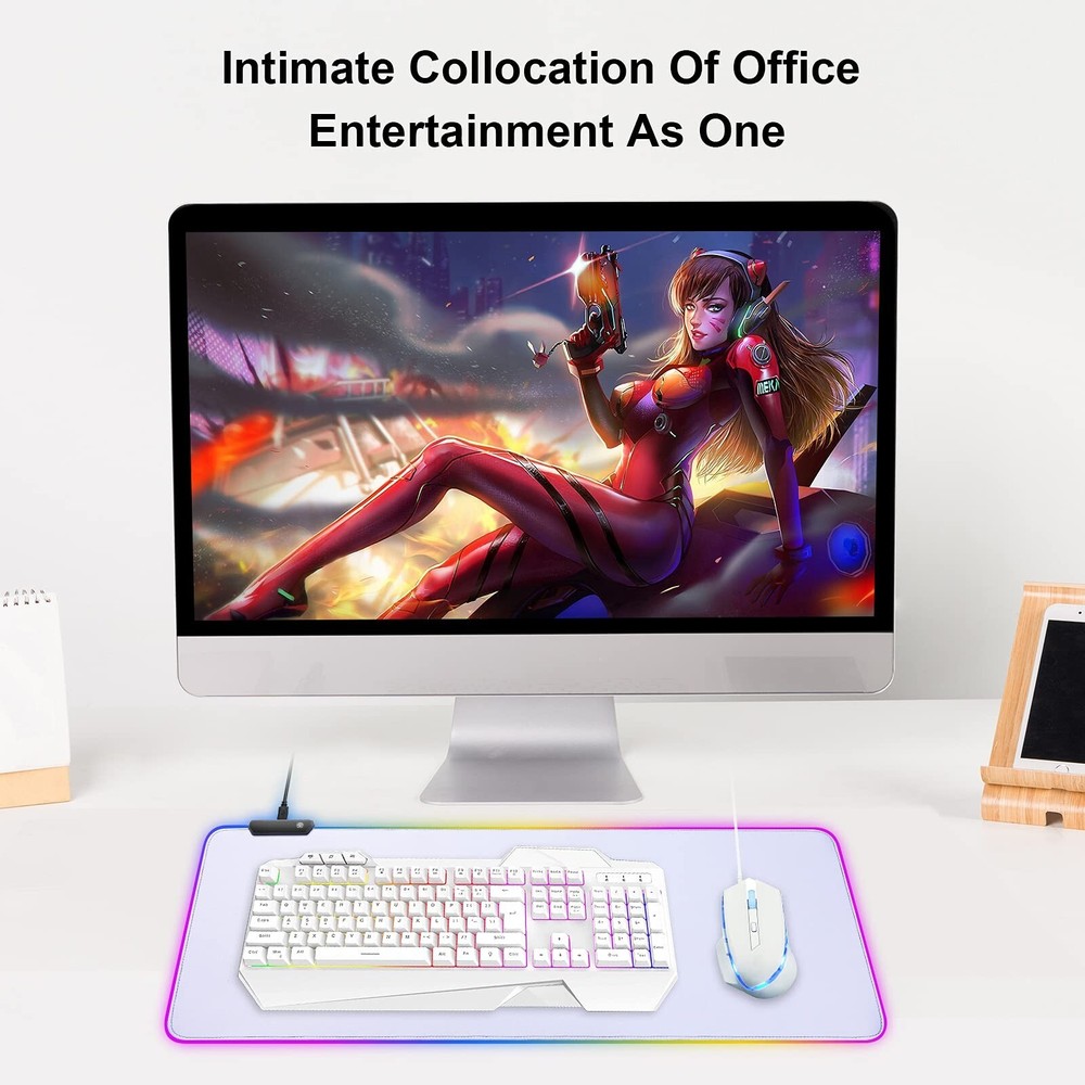 RGB Mousepad Led Mouse Pad, Large Mouse Pad,Led and Big Mouse mat(White)