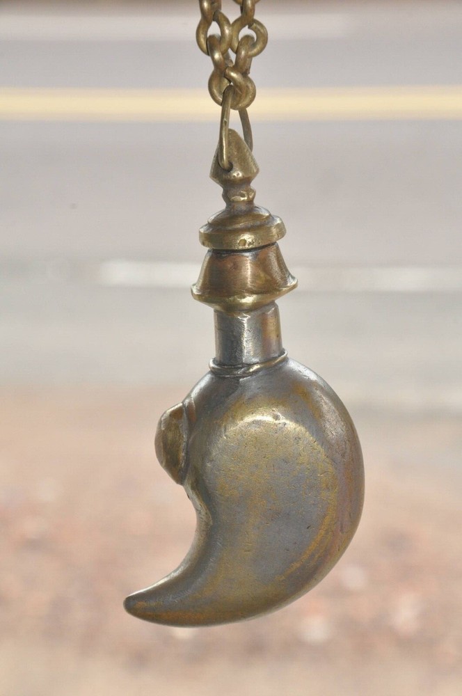 Vintage Brass Mango Shape Unique Handcrafted Powder Box With Chain