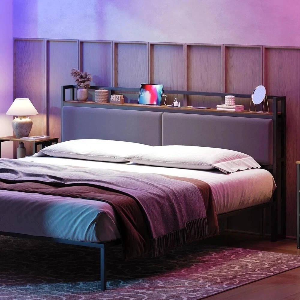 King Size Headboard Only, Upholstered Head Board with Charging Station, King ...