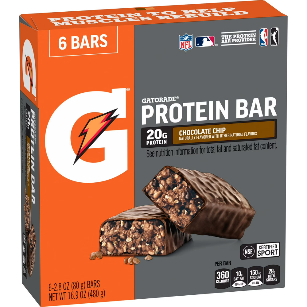 Gatorade Chocolate Chip Protein Bar, 2.8 oz, 6 Count