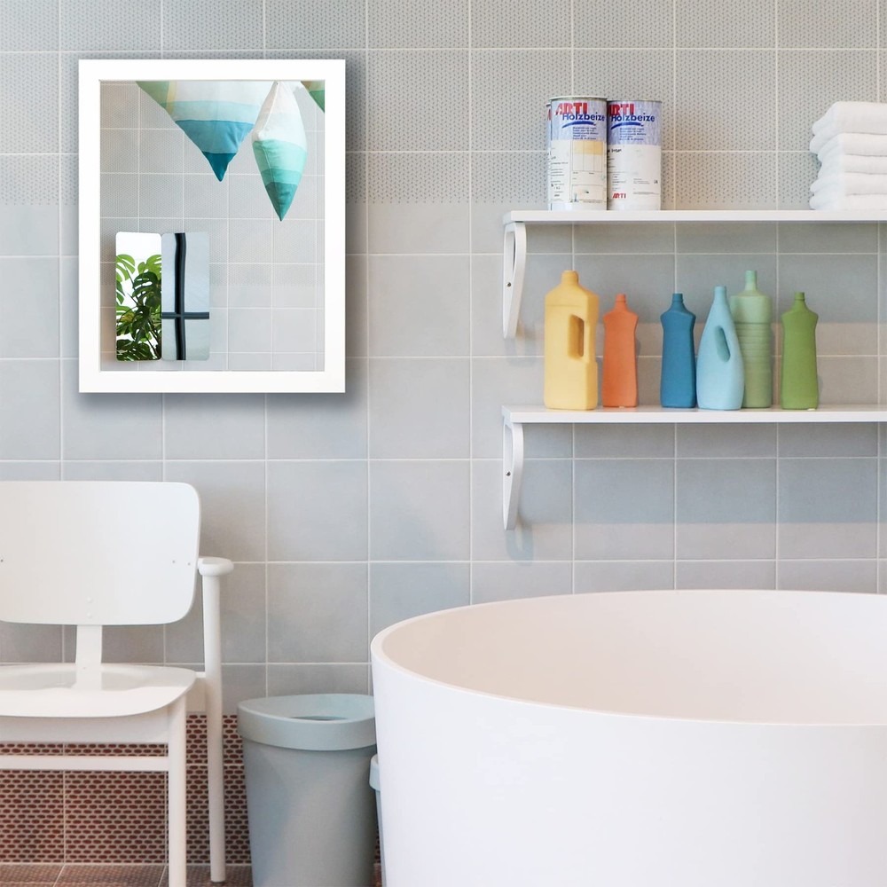 Phore Rectangular Wall Mirror White Bathroom Mirror 16" x 20" Wall Mirror for...