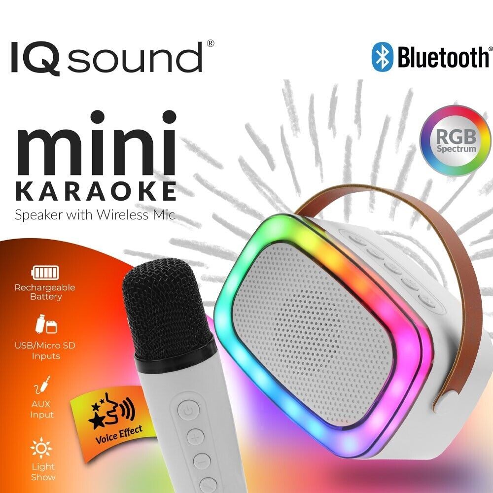 Supersonic Mini Bluetooth Karaoke Portable Speaker w/ Microphone (White)