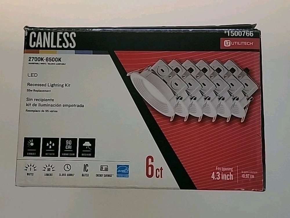 Utilitech Canless (4in) Round 2700k-6500k 580 Lumen Switchable Dimmable (6PK)