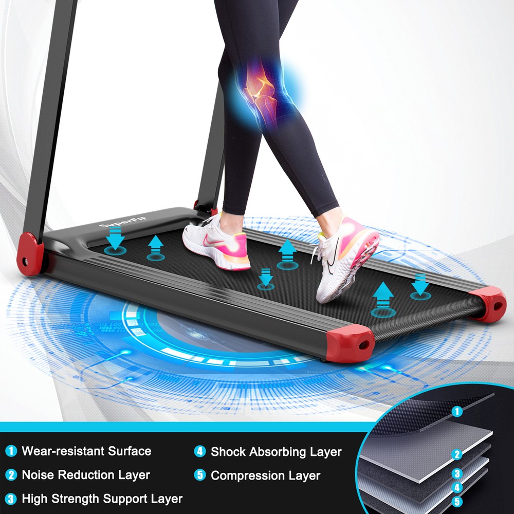 Electric Folding Treadmill Portable Cardio Running Machine w/ APP Control Red