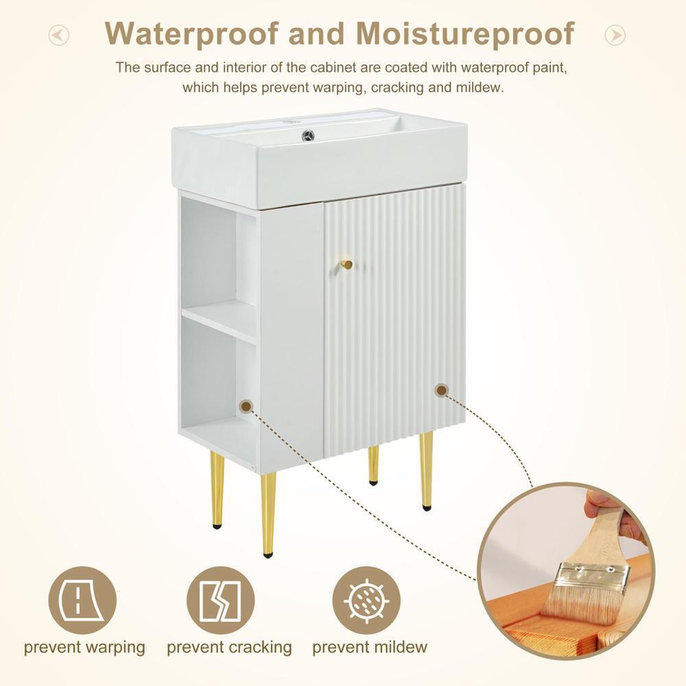 21.6" White Bathroom Vanity Combo Cabinet w/Single Ceramic Sink Leftside Storage