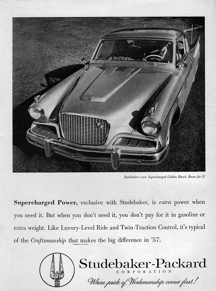 1957 Studebaker Golden Hawk "Supercharged" Original Print Ad