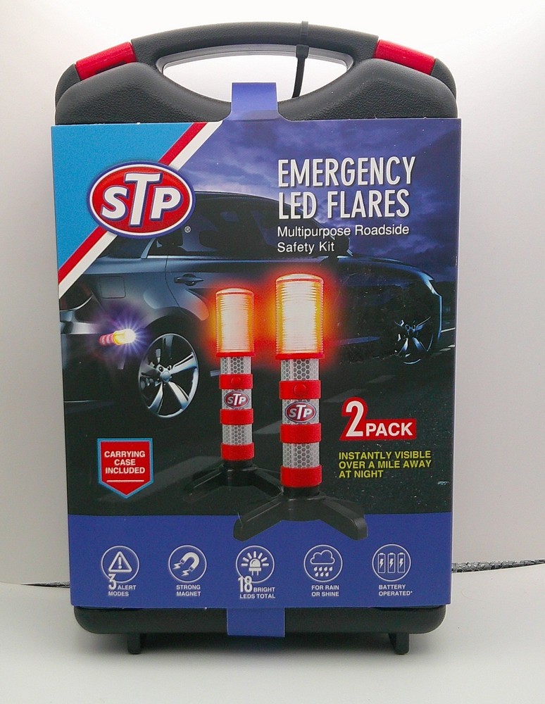 New STP 2 Pack Battery Operated Emergency LED Flares W/Stands