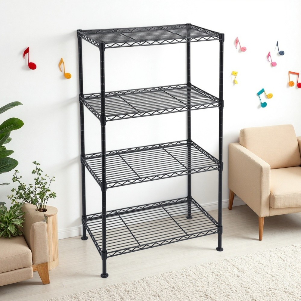 4-Tier Modular Shelving Unit - Adjustable, Steel & Silver Kitchen Shelving Rack