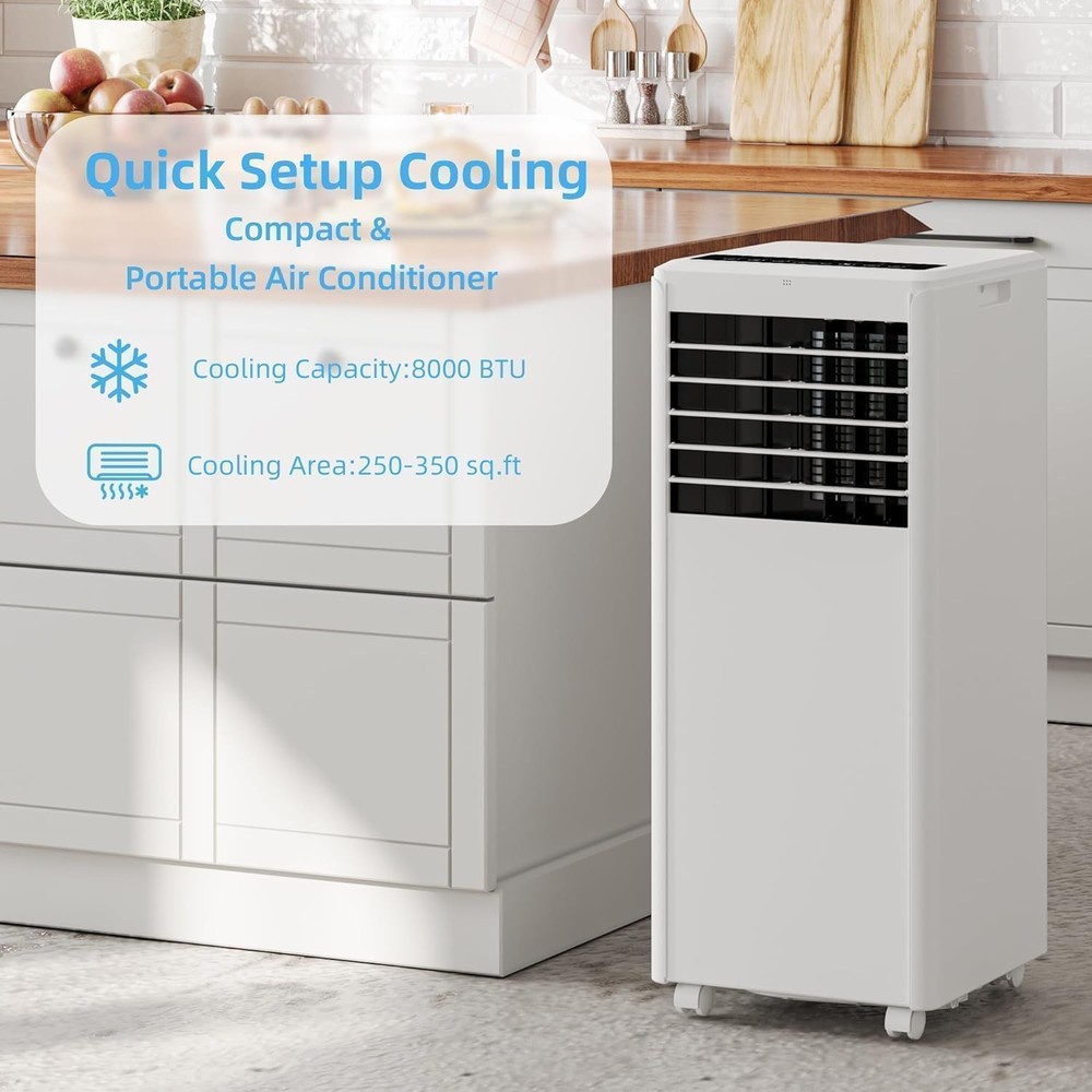 8000BTU Portable Air Conditioner 3-in-1 Dehumidifier Fan Cool for 350 Sq.ft Room