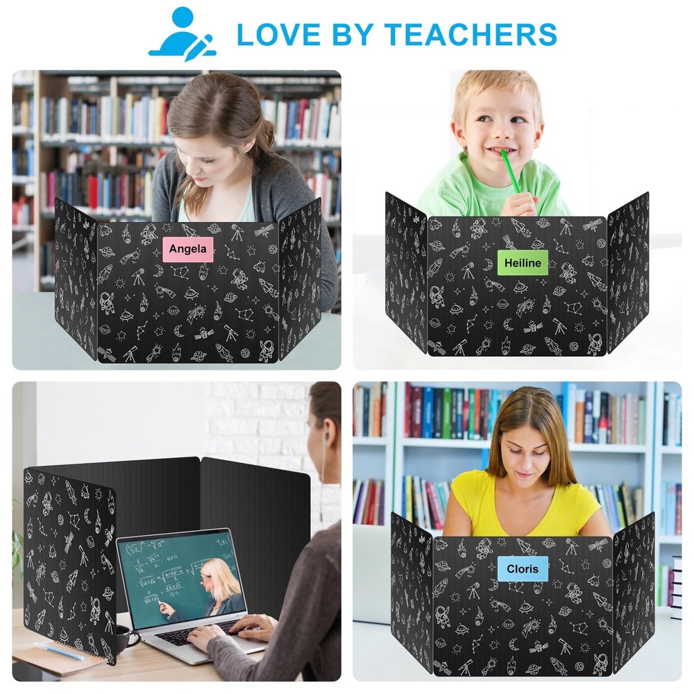Black 2-Pack Desk Dividers for Students Space Waterproof Plastic Study Carrel