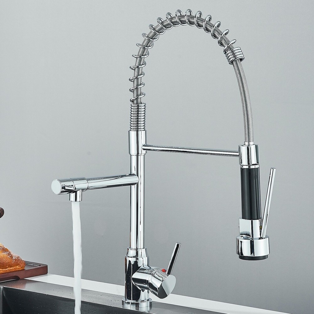 Commercial Chrome Kitchen Faucet with Pull Down Sprayer Single Handle Sink Mixer
