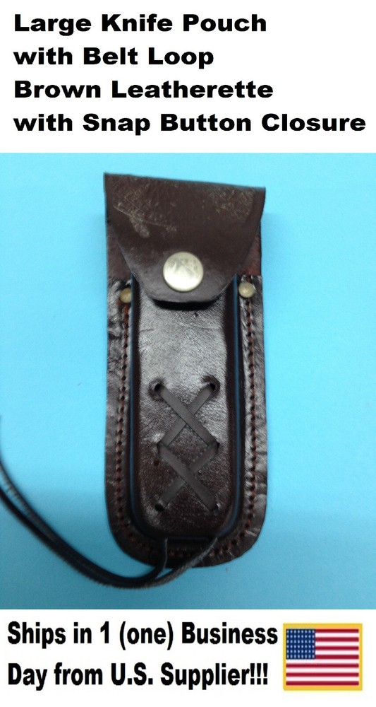 Large Brown Laced Leatherette Knife Pouch/Carrying Case w/Belt Loop/Snap Button