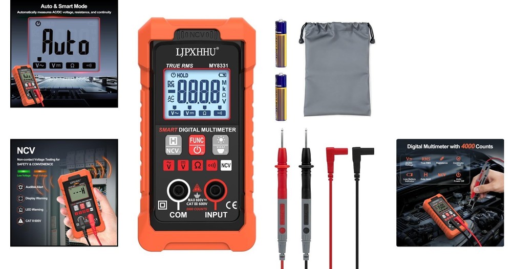 Compact 4000 Counts Digital Multimeter with Auto-Range & Bright LED Backlight