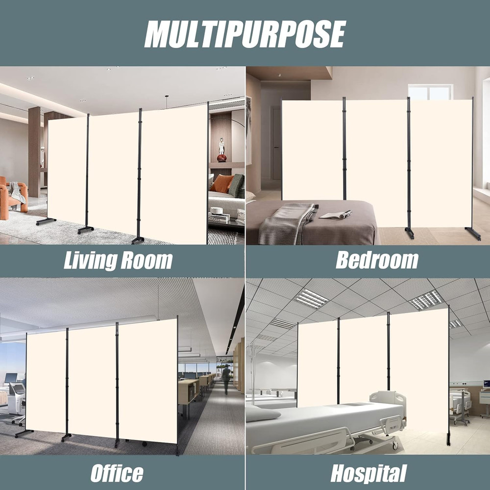 Folding Room Divider with Wheels - 6FT Tall 3-Panel Privacy Screen for Offices
