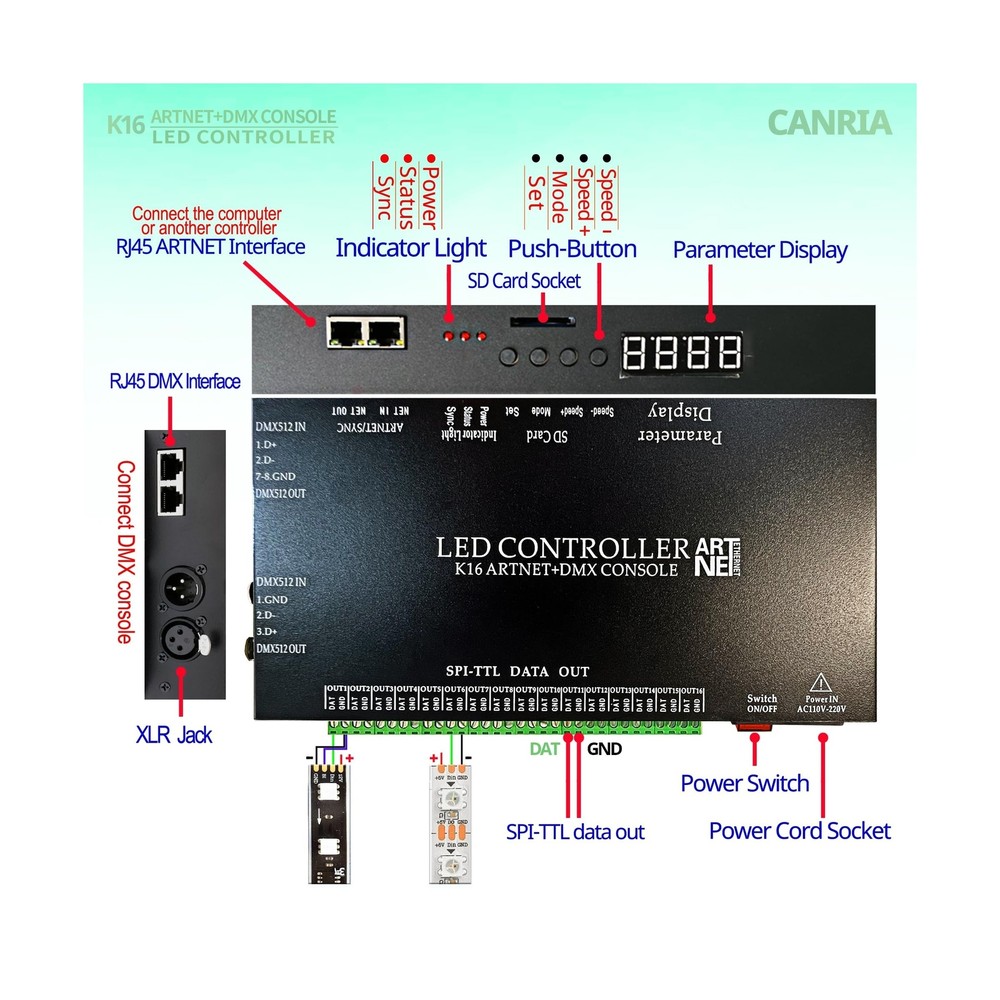 K16 ARTNET+DMX CONSOLE LED CONTROLLER, Professional Lighting Control, Suitabl...