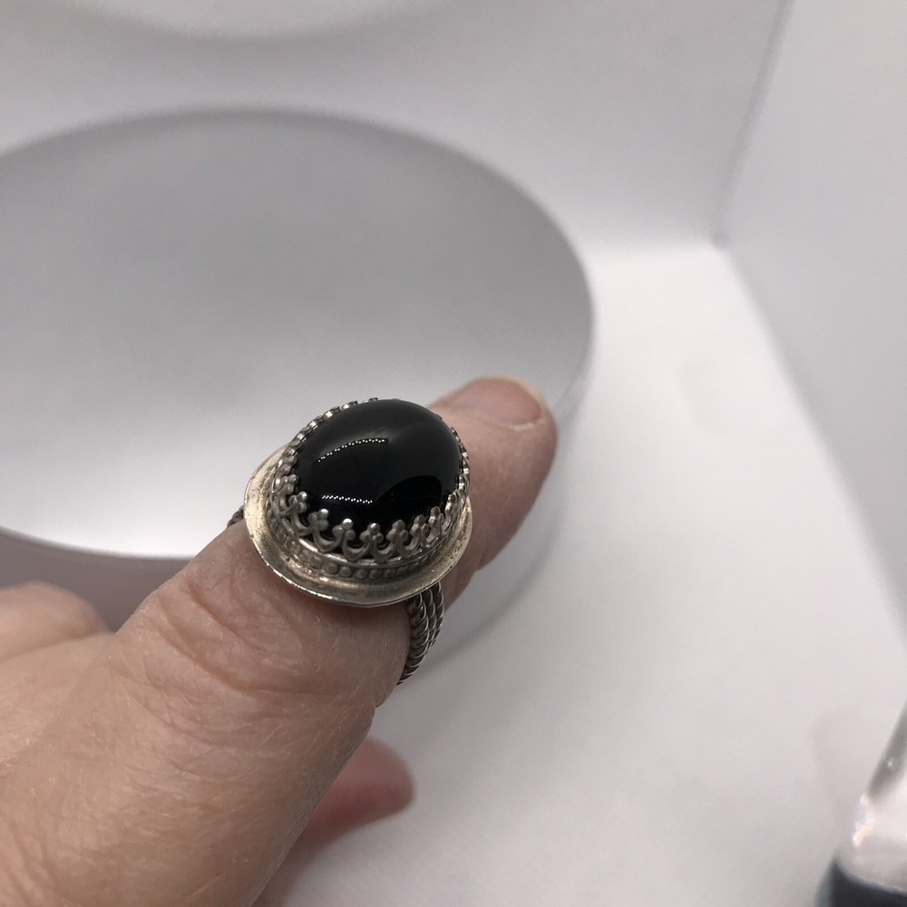 Black Onyx In Sterling Silver Handmade Artisan Ring S-7