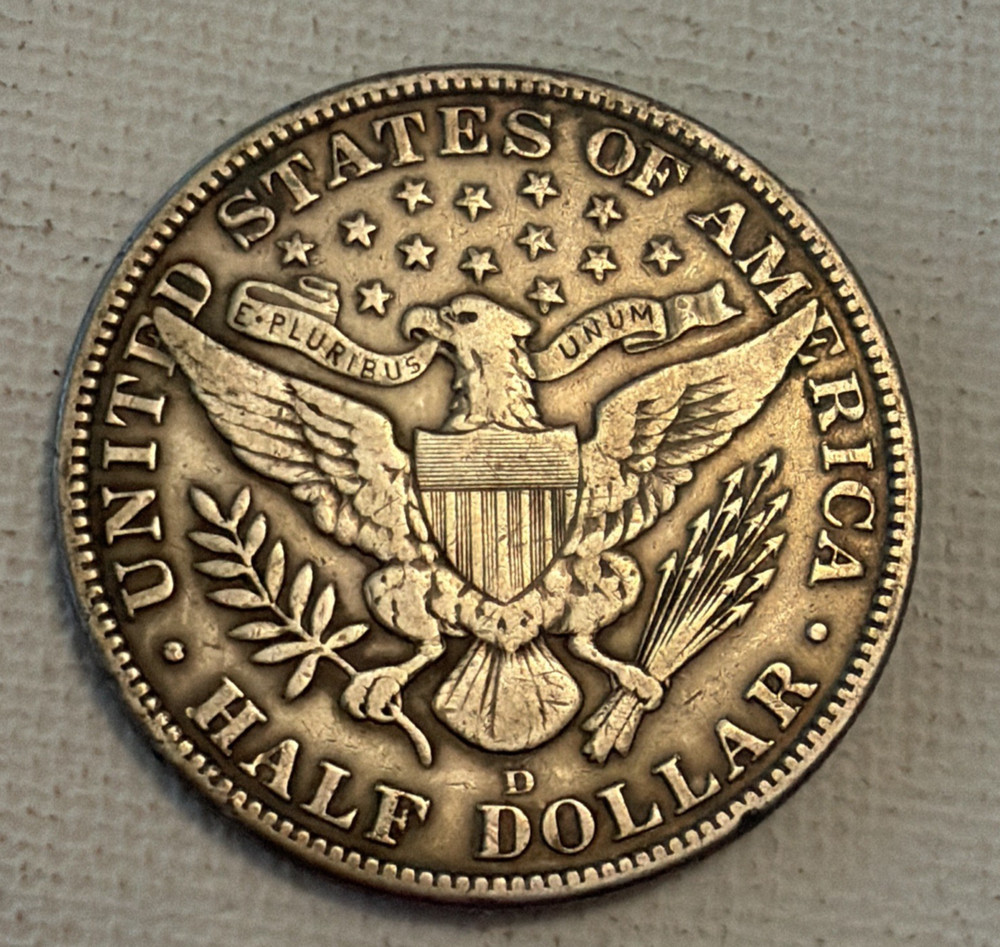 1912-D BARBER HALF DOLLAR - VF+