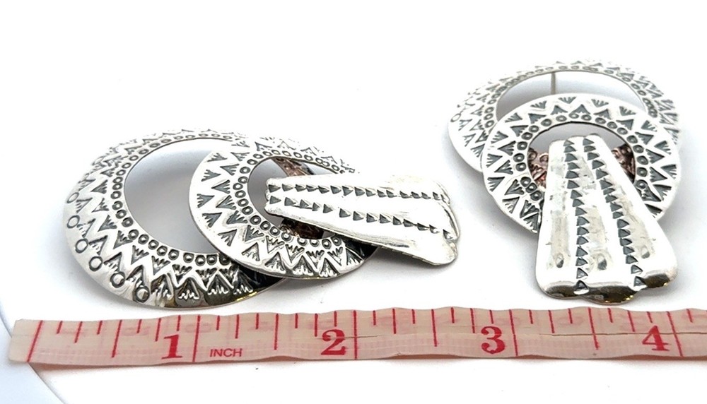 Native American Designer 925 Sterling Silver Etched Circle Statement Earrings