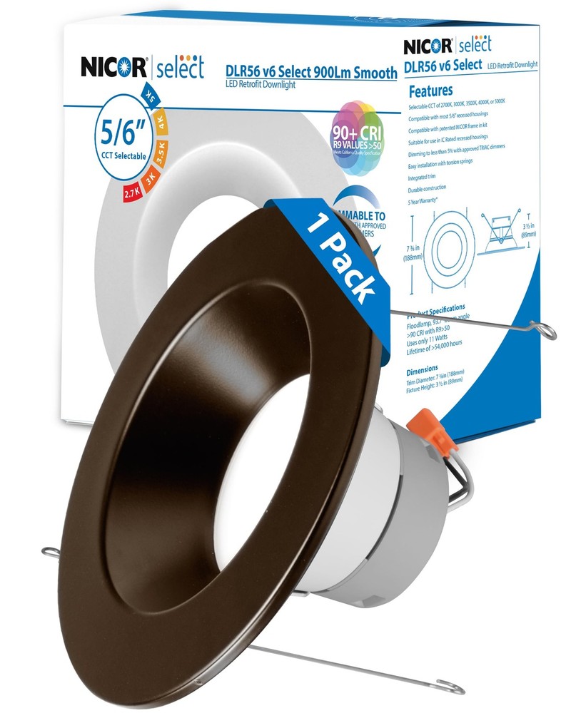 NICOR DLR56 5/6" LED Selectable Recessed Downlight - Dimmable, 5CCT, 94CRI