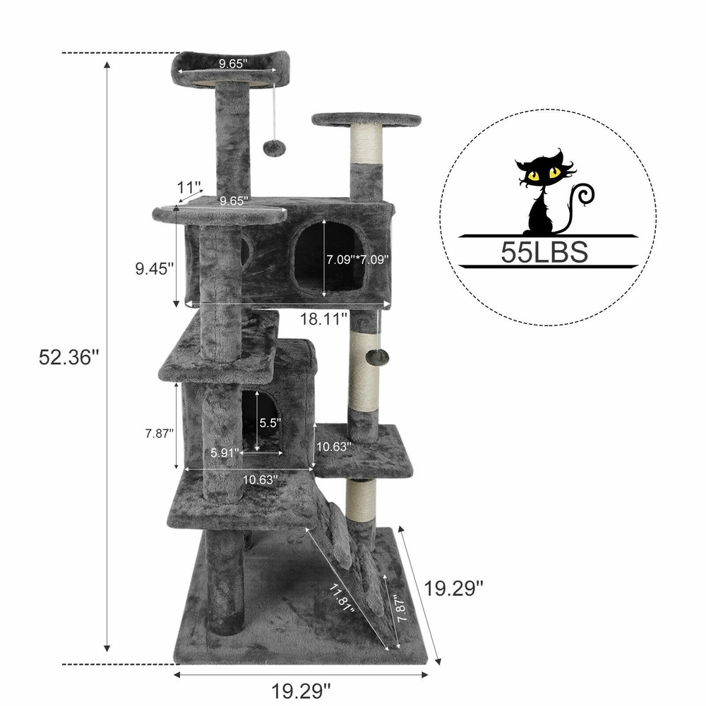 54" Cat Tree Tower Multi-Level Cat Condo with Scratching Post Kittens Activity