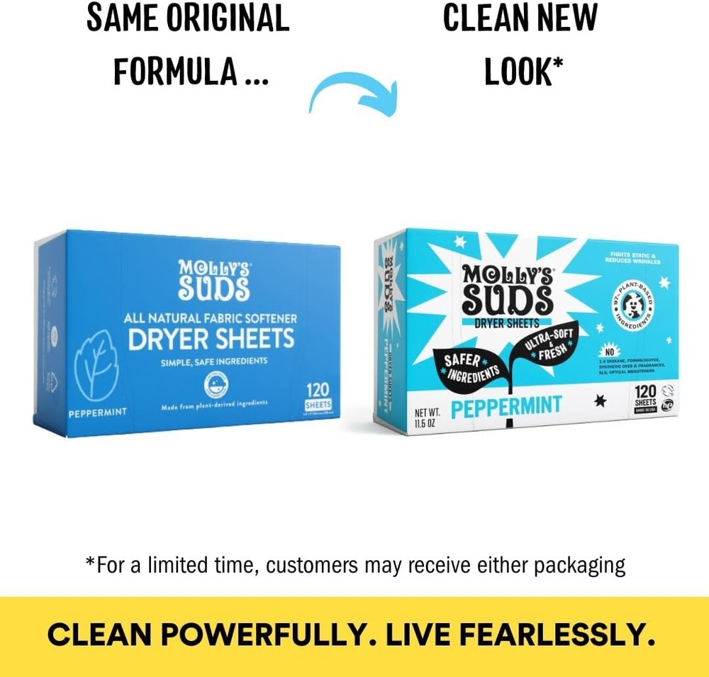 Fabric Softener Dryer Sheets Peppermint 120 Count Plant-Based Static Reducer