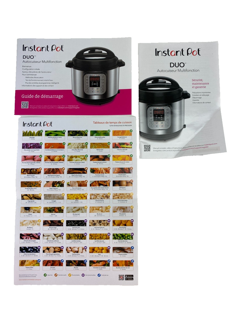 Instant Pot® DUO Getting Started Guides & Cooking Time Tables Chart **NO POT**