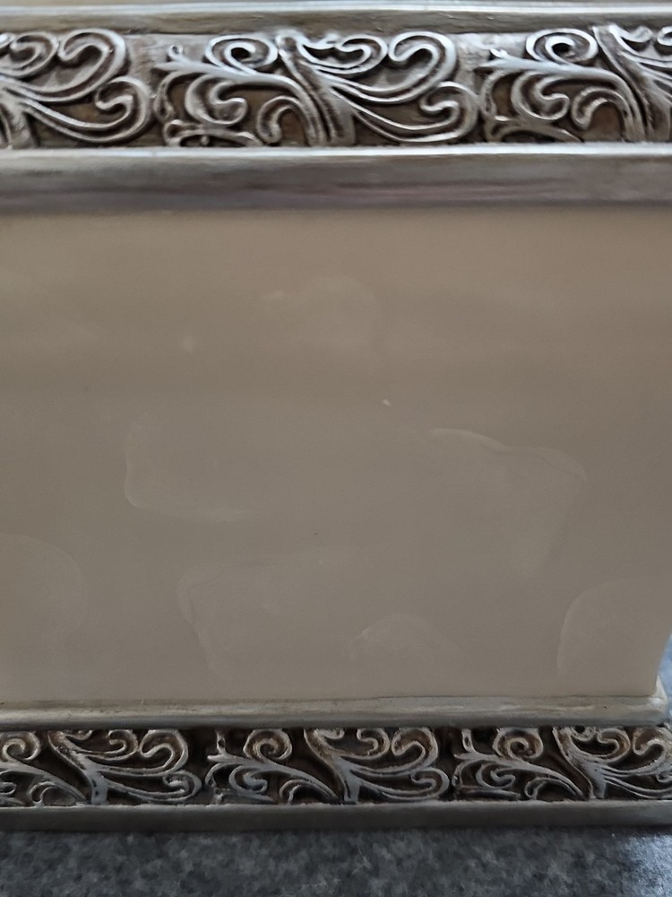 Decorative Tissue Box Cover Cream Ivory Silver Scroll Bathroom Vanity Square