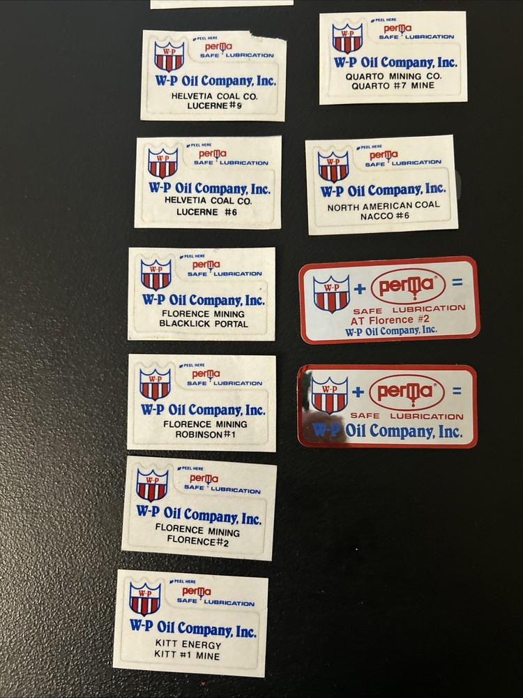 (76)+ W-P Oil COAL MINING STICKERS (16 Different and 60+ Duplicates)