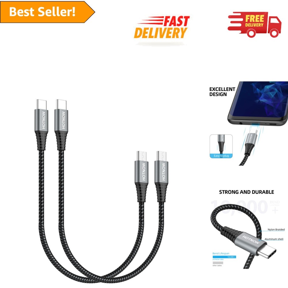 1FT Braided USB C to Micro USB Cable Set - 480Mbps Data Transfer & Fast Charging