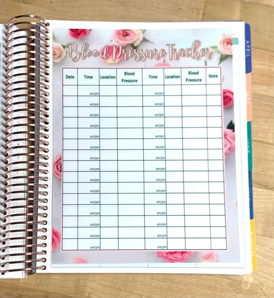 Blood Pressure Tracker 2 Sided Dashboard Insert 4 use with Erin Condren Planner