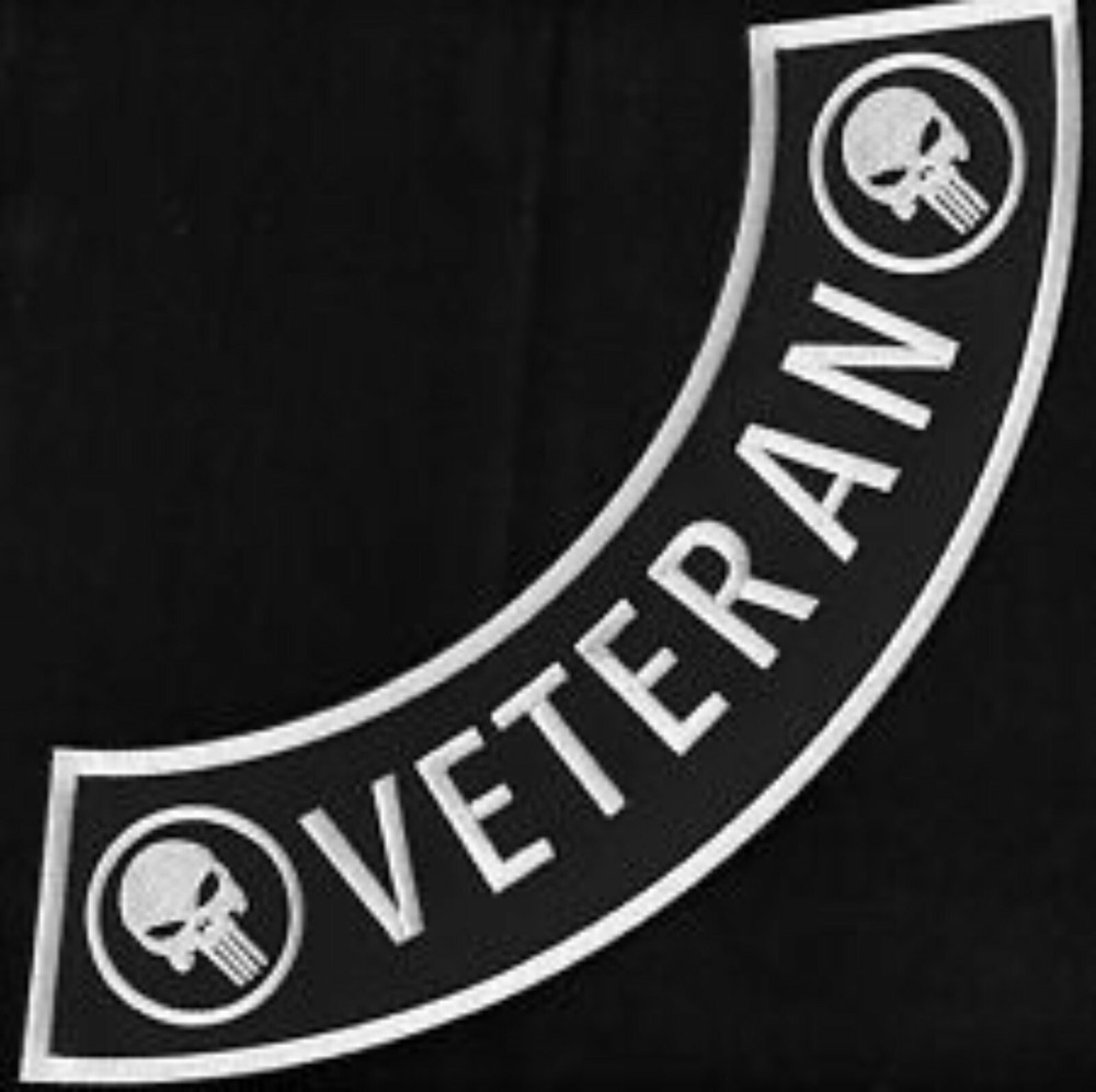 Large VETERAN SKULL Bottom  Rocker Motorcycle Jacket Biker Military Back Patch