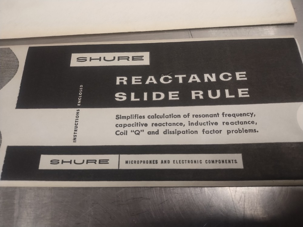SHURE Brothers Microphones Reactance Slide Rule with Instructions, envelope NOS
