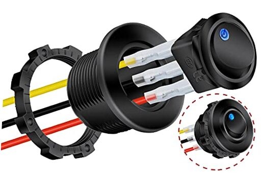 Round Rocker Switch Shell 12V Lighted 3 Blue LED Lighted with Adapter - 1pc