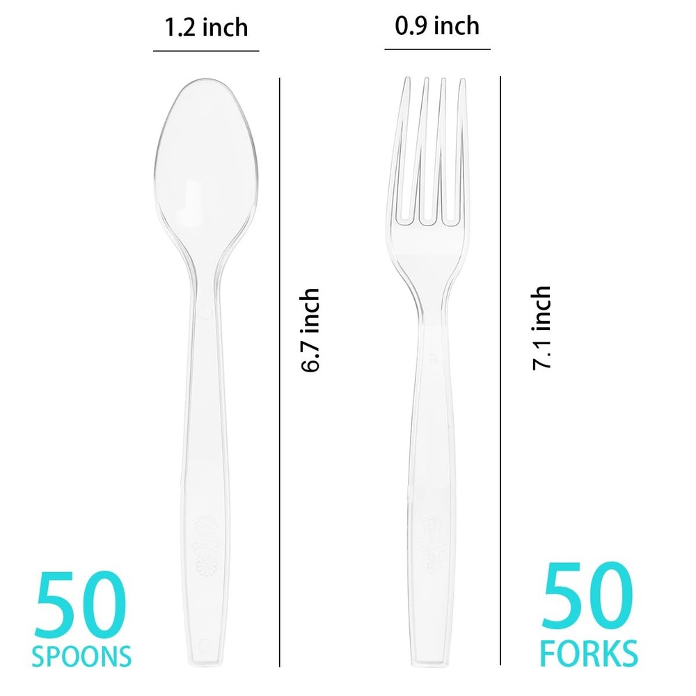 MOACOCK 100 Count Plastic Silverware, Heavy Weight Forks L, Clear