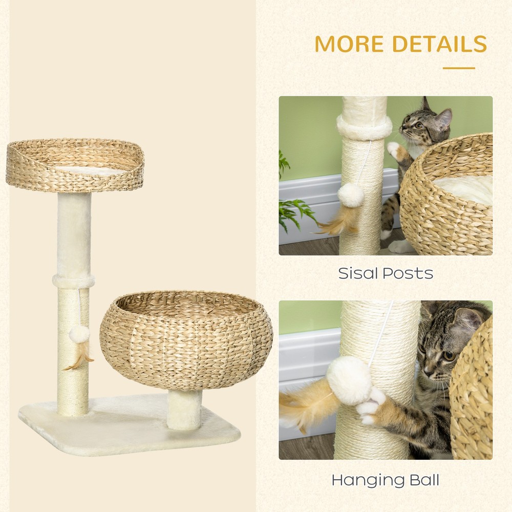 28" Elevated Cat Bed with Sisal Scratching Post