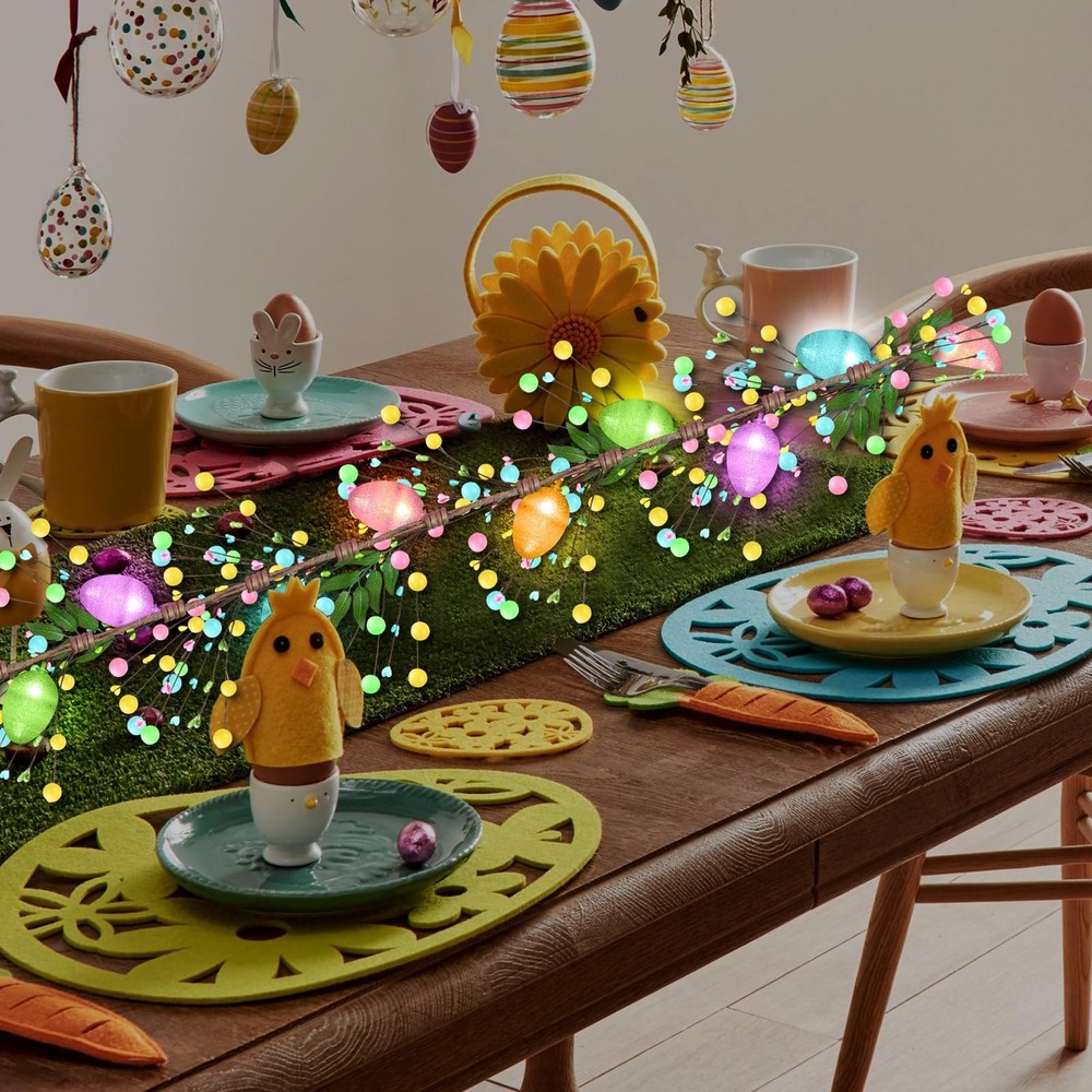 Lighted Easter Garland with 8 Lighting Modes, 15 LED Colorful Glitter Easter Egg