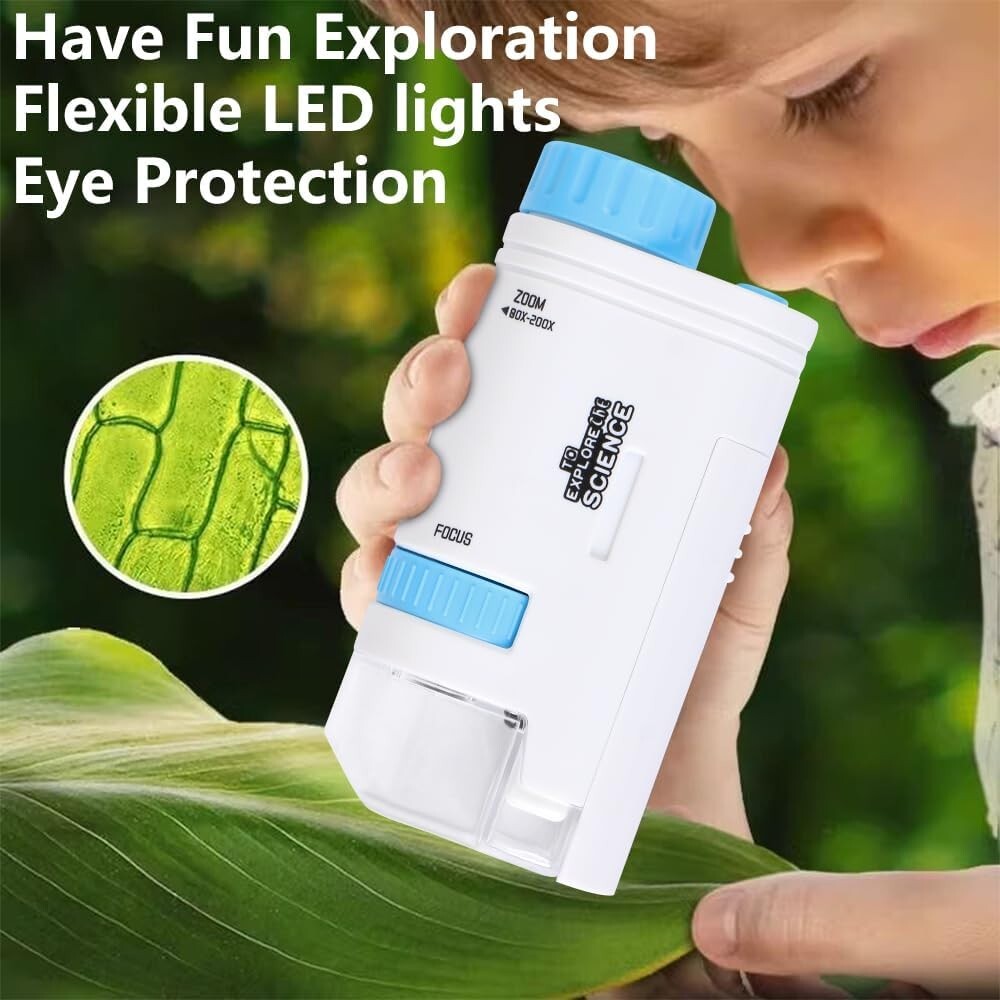 Pocket Handheld Miniscope 80X-200X Portable Microscope with LED Light for Learn
