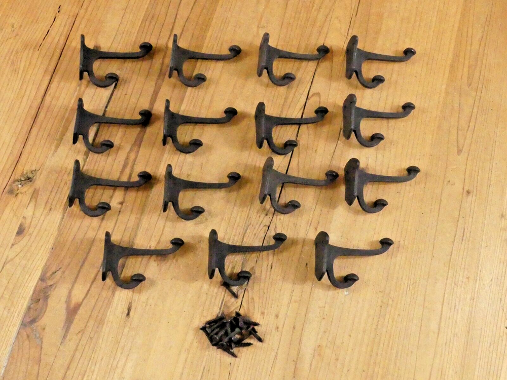15 PCS Cast Iron Vintage Style Coat Hooks Hat Hook Rack Hall Tree Flat Black